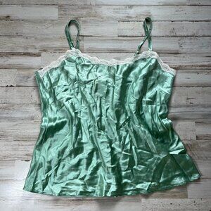 2000s GAP Mint Green Silk Blend White Lace Cami Slip Top Womens Size Large